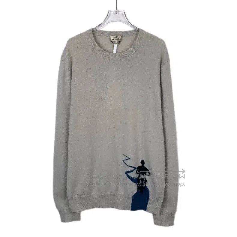 Hermes Light coffee pattern intarsia round neck cashmere k