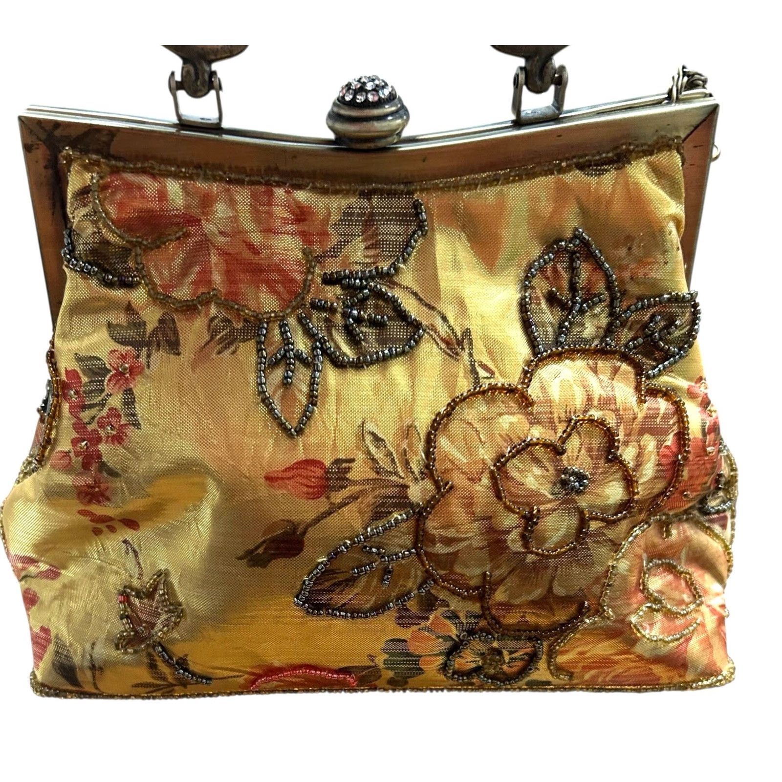 Vintage VINTAGE IN’S Beaded Metallic Floral ShoulderBag Kiss Lock Women Purse ChainStrap Gold Eveningwear Women Size ONE SIZE - 3 Thumbnail