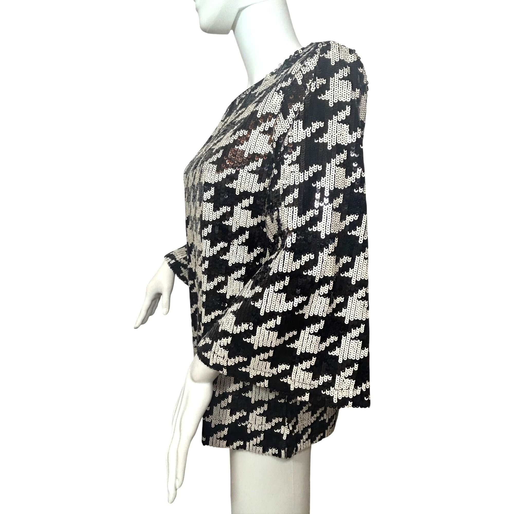 Chicos Chico’s Sequins Top Houndstooth Tunic Black White 1US M Spe Size M / US 6-8 / IT 42-44 - 2 Thumbnail