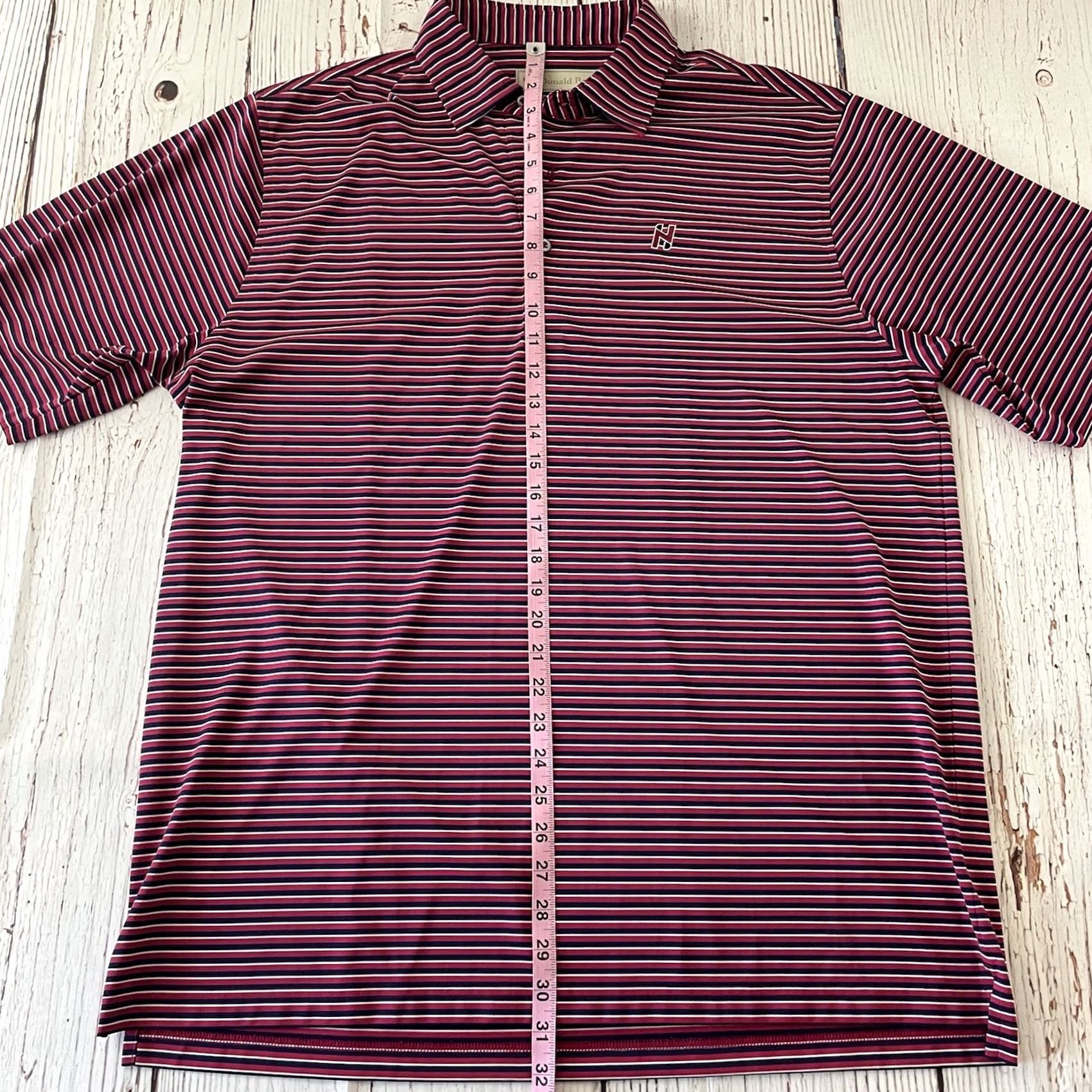 Vintage Donald Ross Short Sleeve Striped Golf Polo Shirt Men L Pink Button-Up Embroidered Polyester White? Size US L / EU 52-54 / 3 - 5 Thumbnail