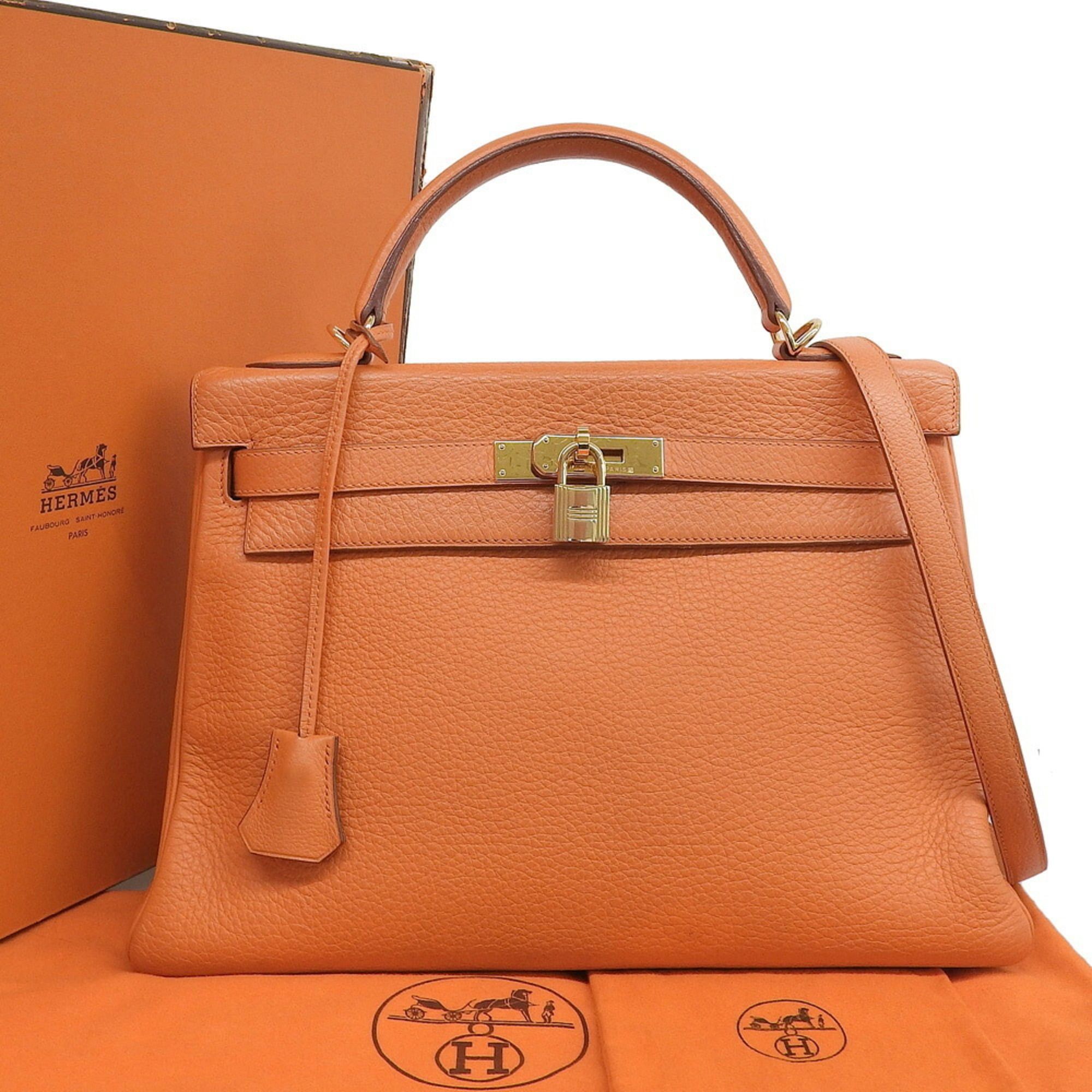 Hermes Hermes Kelly 32, inside stitching, F stamp, bag, Taurillon Clemence, orange Size ONE SIZE - 1 Thumbnail