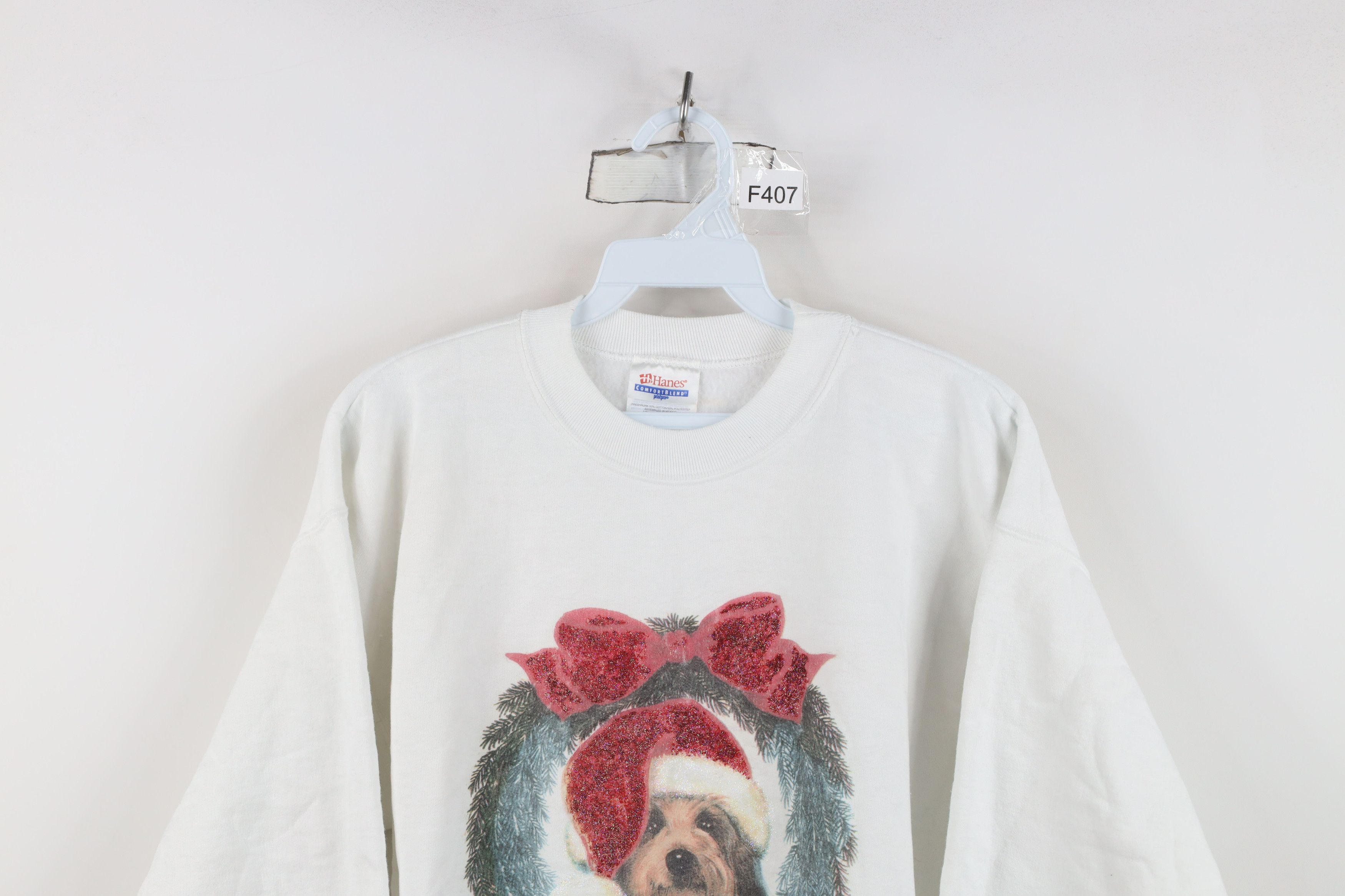 Vintage Vintage 90s Dog Puppy Christmas Wreath Sweatshirt White Size M / US 6-8 / IT 42-44 - 2 Thumbnail