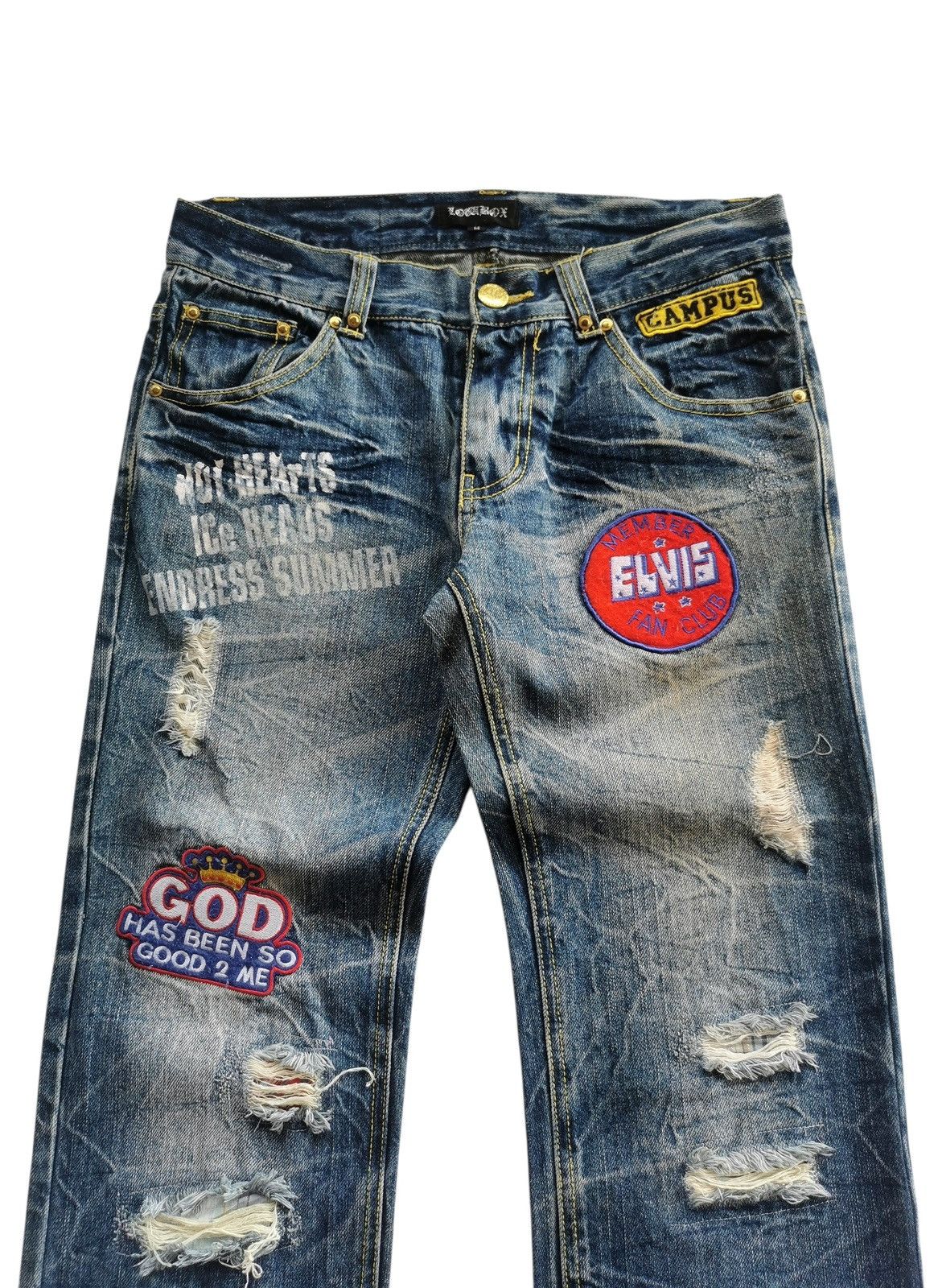 LOWBOX Avantgarde Lowbox Distressed Clawmark Elvis Patches Jeans Size US 31 - 12 Thumbnail