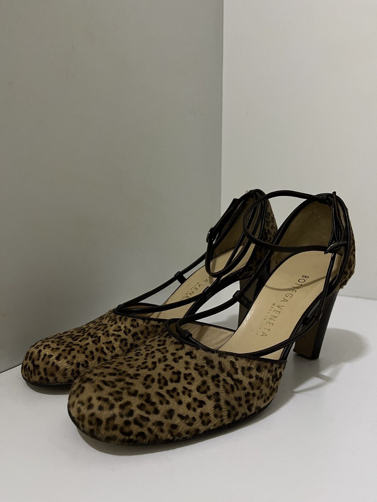 Bottega Veneta Bottega Veneta Brown Calf Hair Leopard Ankle Strap Size US 7 / IT 37 - 1 Thumbnail