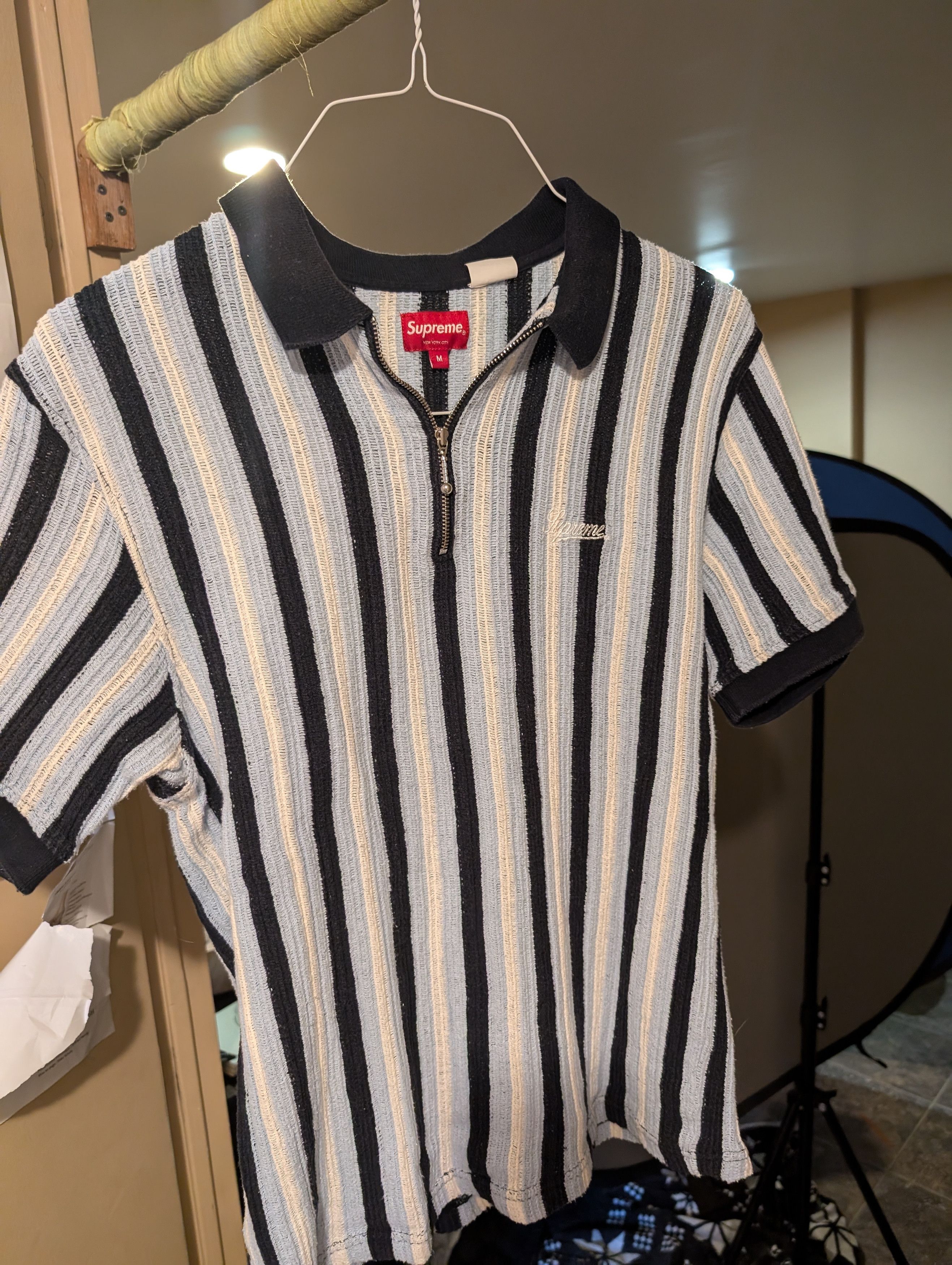 Supreme Supreme Open Knit Stripe Zip Polo | Grailed