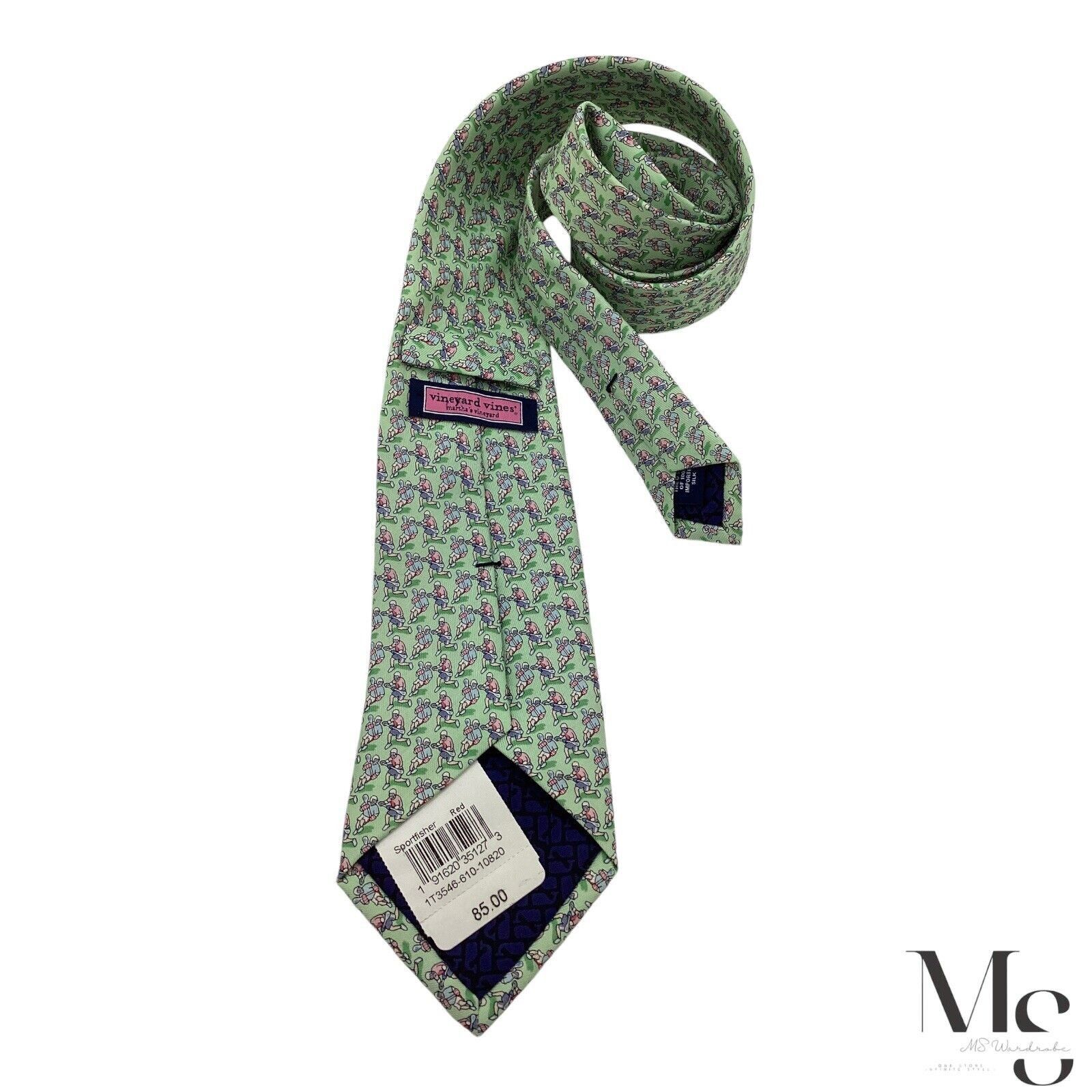 Vineyard Vines $85 VINEYARD VINES Boy Green Lacrosse Player Print Silk Tie Size ONE SIZE - 2 Thumbnail