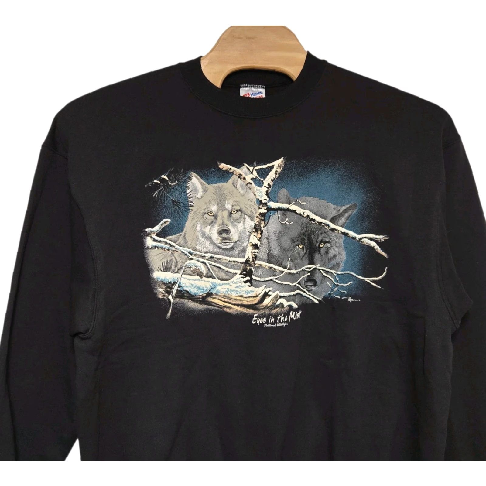 Hanes VINTAGE Eyes In the Mist Wolf Sweatshirt Black Adult XXL 1991 Wildlife NWOT Size US XXL / EU 58 / 5 - 2 Thumbnail