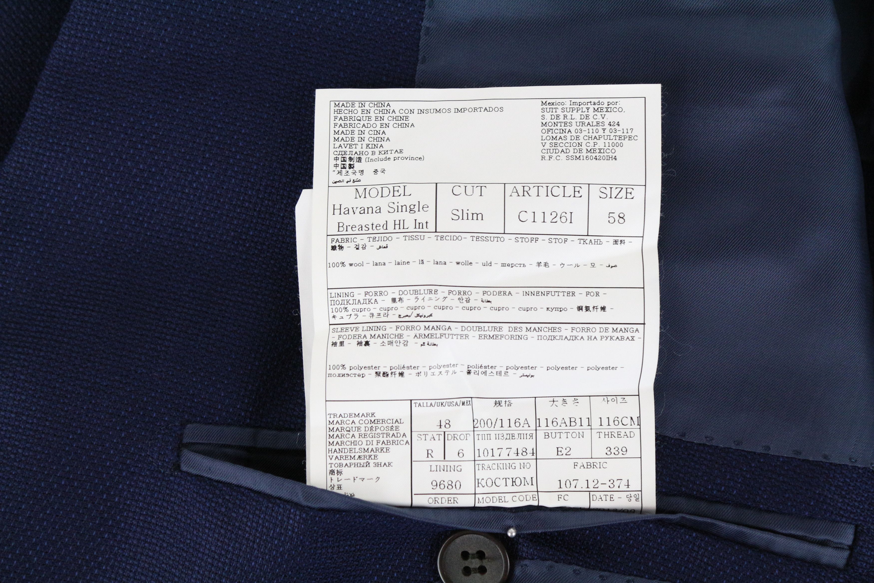 Suitsupply HAVANA UK48R Blue Wool Slim Blazer 61500 Size 48R - 6 Thumbnail