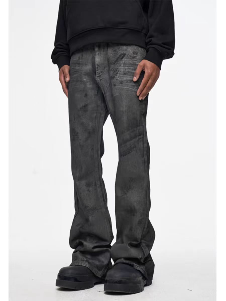 Japanese Brand × Jean High street vintage washed and coated micro flared jeans Size US 33 - 1 Thumbnail