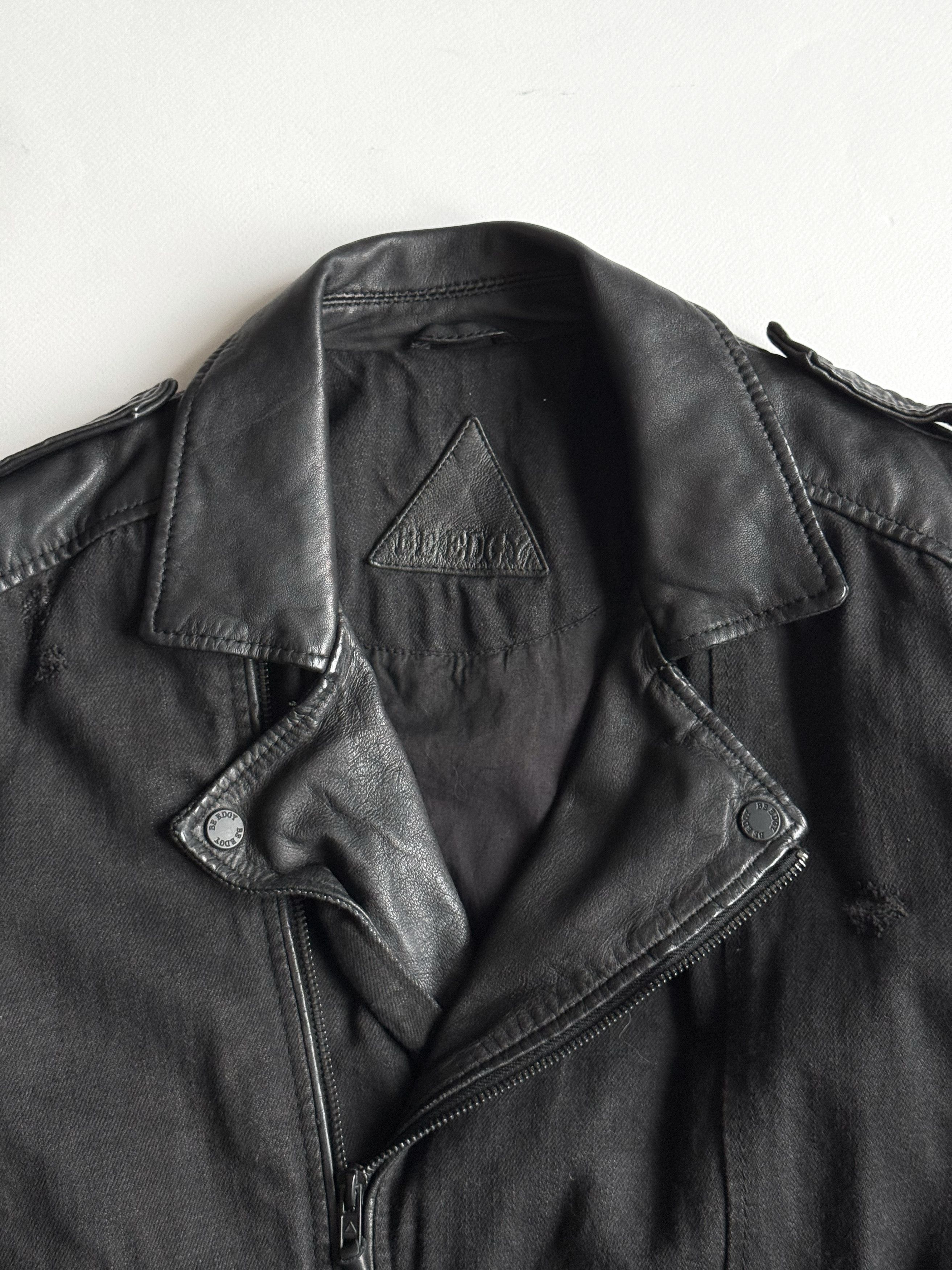 BE EDGY Men's Be Edgy Leather & Canvas Distressed Biker Jacket (L) Size US L / EU 52-54 / 3 - 5 Thumbnail