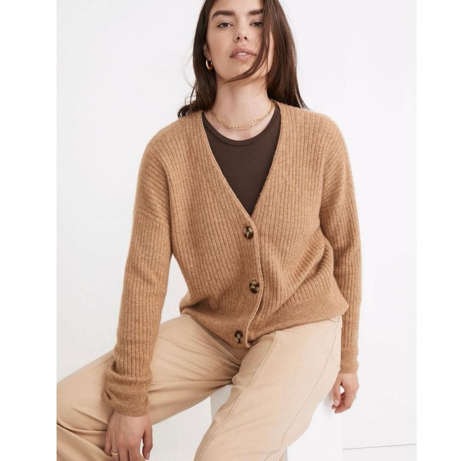 Madewell Madewell Cameron Ribbed Cropped Wool Alpaca Cardigan Camel M Size M / US 6-8 / IT 42-44 - 9 Thumbnail