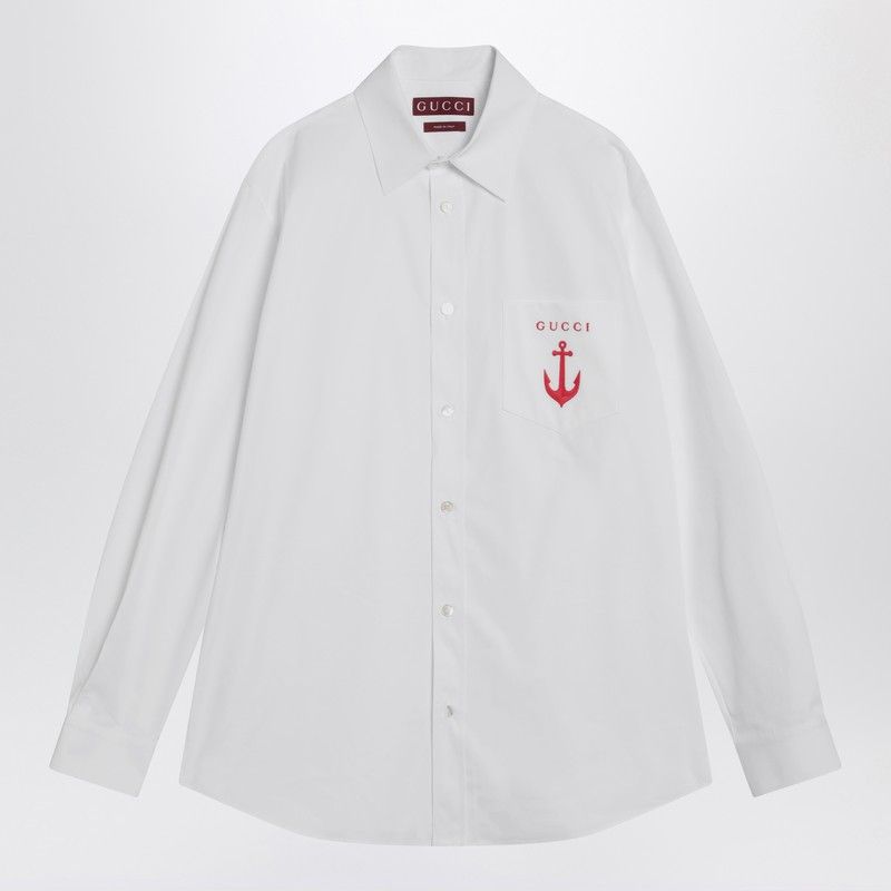 Gucci Gucci White Cotton Shirt With Logo Embroidery Size US S / EU 44-46 / 1 - 1 Thumbnail