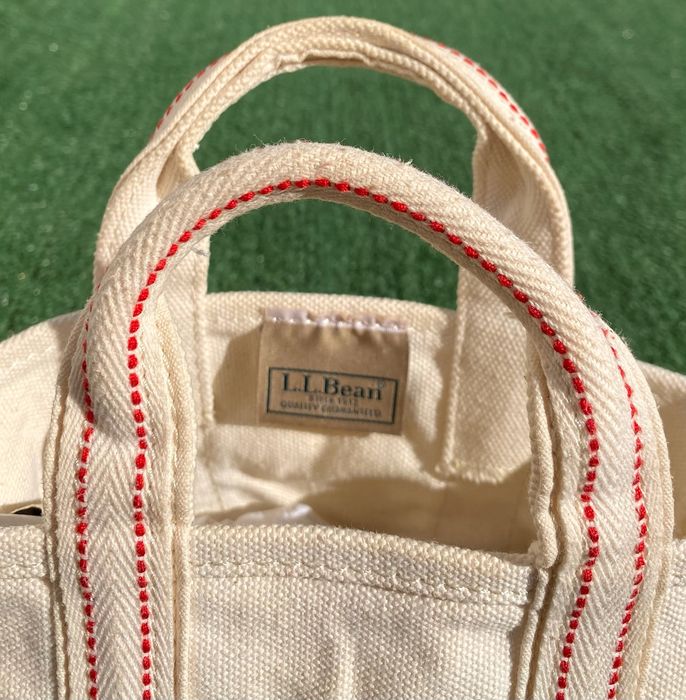 L.L. Bean L.L. Bean Mini Boat Tote Bag Natural Canvas Red Stitching Grailed
