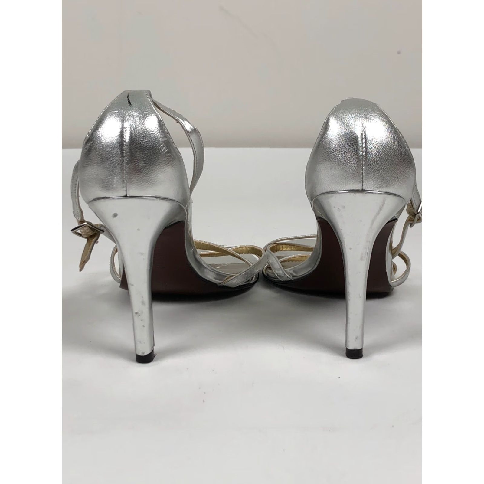 Ralph Lauren Ralph Lauren Womens 6.5 Silver Leather 3.5" Heels Stiletto Open Toe Buckle Dress Shoes Size M / US 6-8 / IT 42-44 - 6 Thumbnail