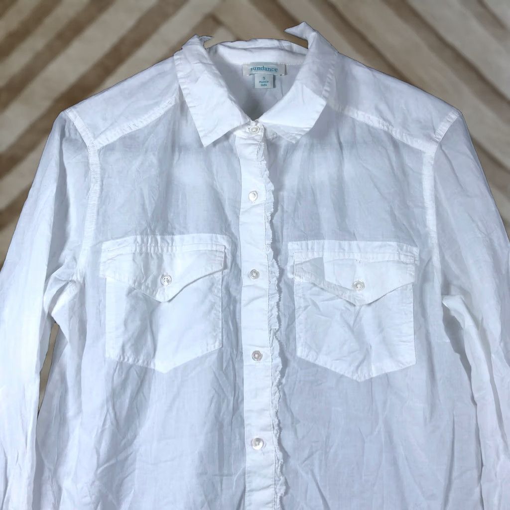 Vintage Sundance White Collared Button-Down Long Sleeve 100% Cotton S Women’s Blouse Size S / US 4 / IT 40 - 1 Thumbnail