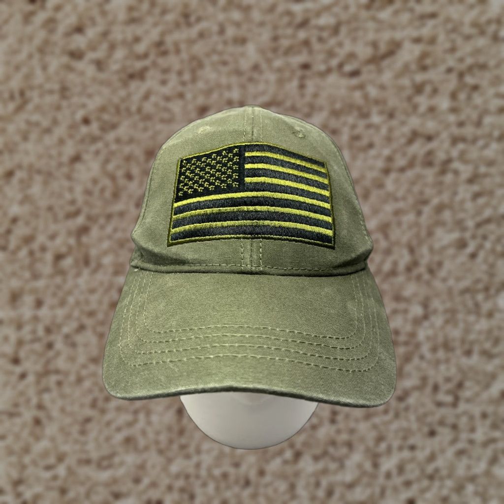 Vintage PUGS USA Flag Hat Cap Trucker One Size Green 100% Cotton Adjustable Mens Hat / Cap Adult Green Flag USA Theme Size ONE SIZE - 1 Thumbnail