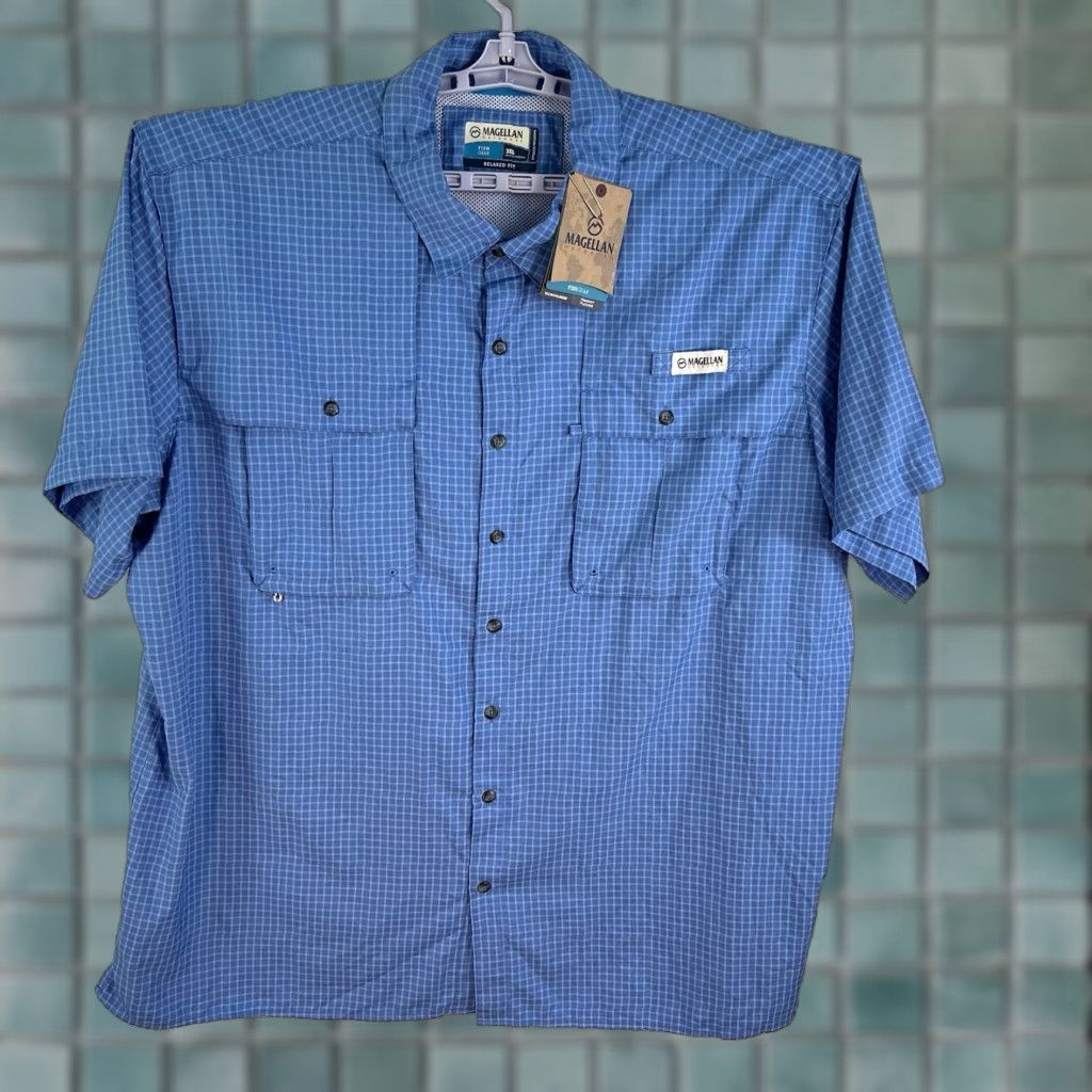 Vintage Magellan UPF30 Checked Relaxed Button-Up Shirt Mens SZ 3XL Blue Short Sleeve Size US XXL / EU 58 / 5 - 1 Thumbnail