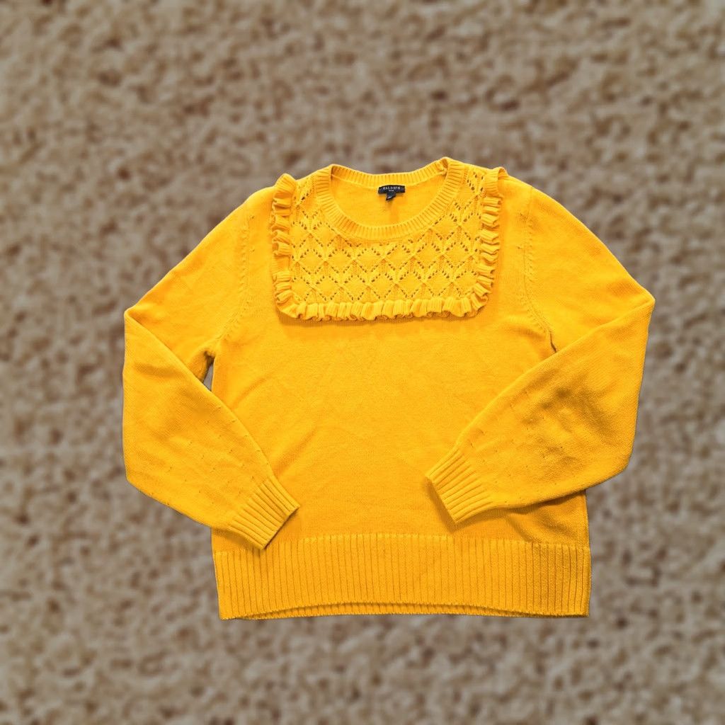 Talbots Talbots Sweater Women Large Petite Yellow Ruffle Trim Long Sleeve Casual Capsule Pullover Knit Crew Neck Mens WomensGirls Size L / US 10 / IT 46 - 1 Thumbnail