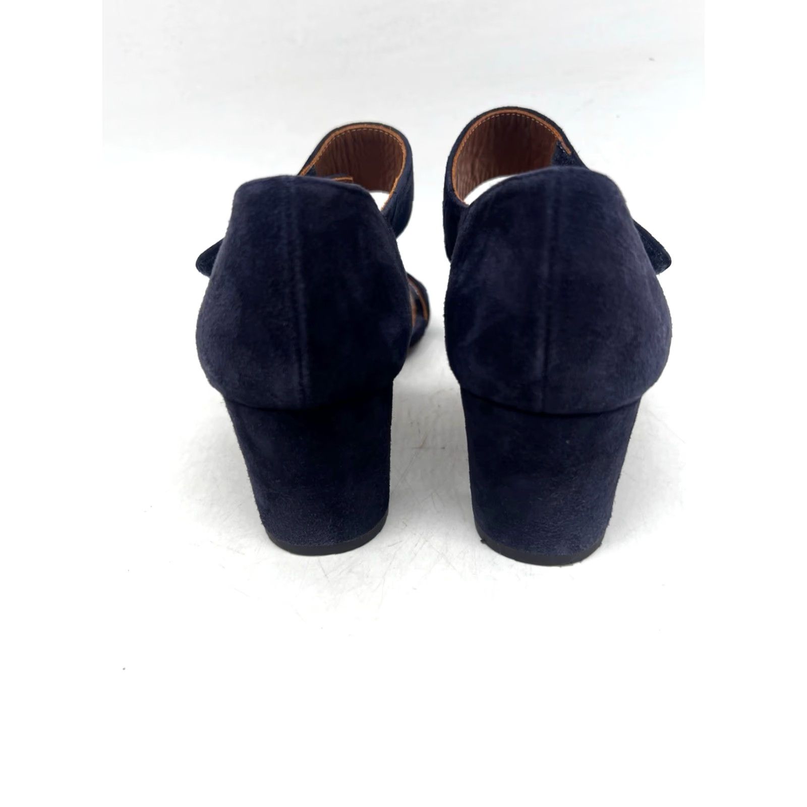Vintage Chie Mihara Blue Suede Strap Sandals 2.5" Heel Women's Size 7 Open Toe Hook & Loop Stylish Block Heels Made in Spain Size US 7 / IT 37 - 5 Thumbnail