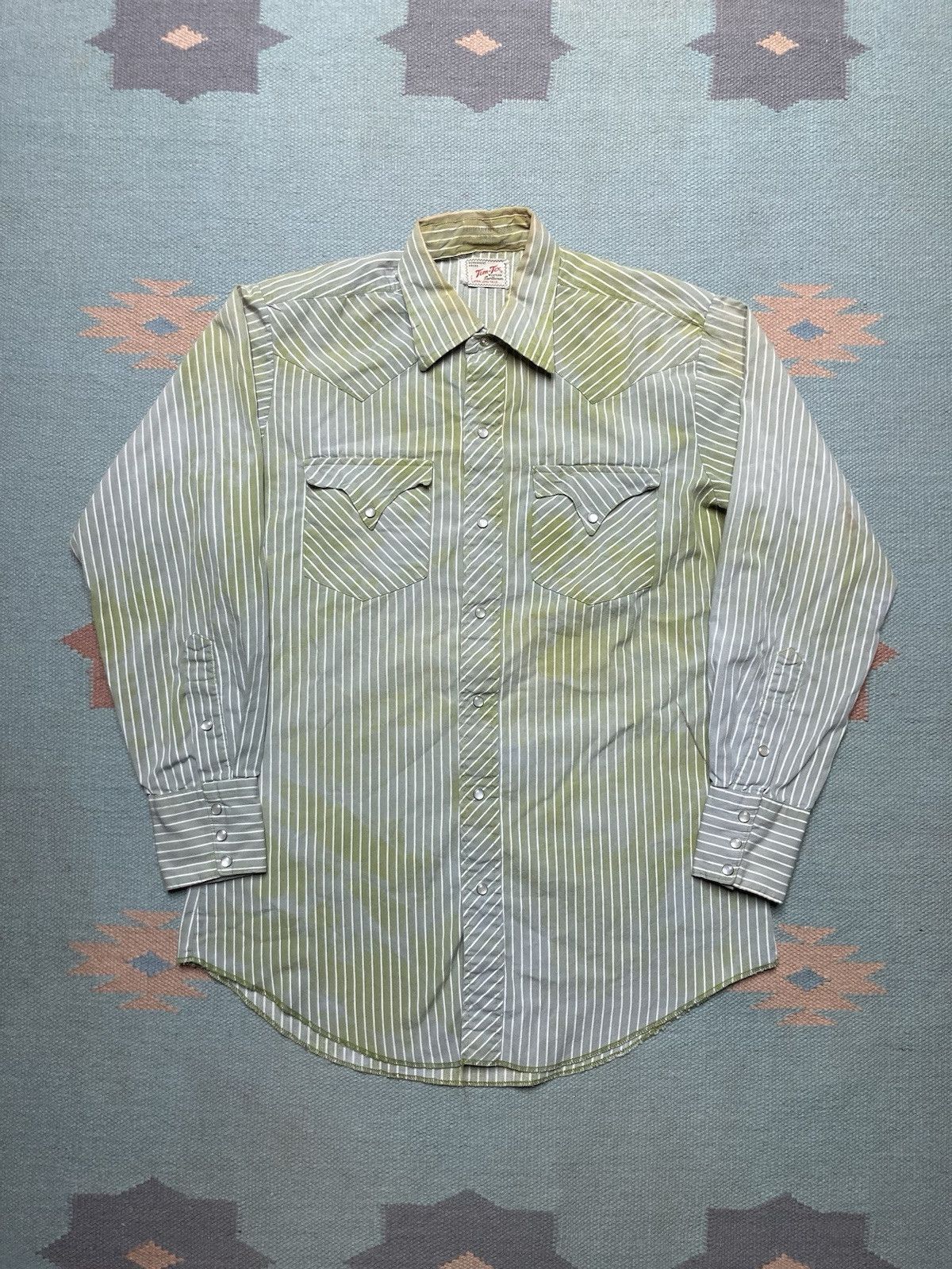 Vintage Vtg 60s western shirt Tem Tex Pearl snap faded green medium Size US M / EU 48-50 / 2 - 1 Thumbnail