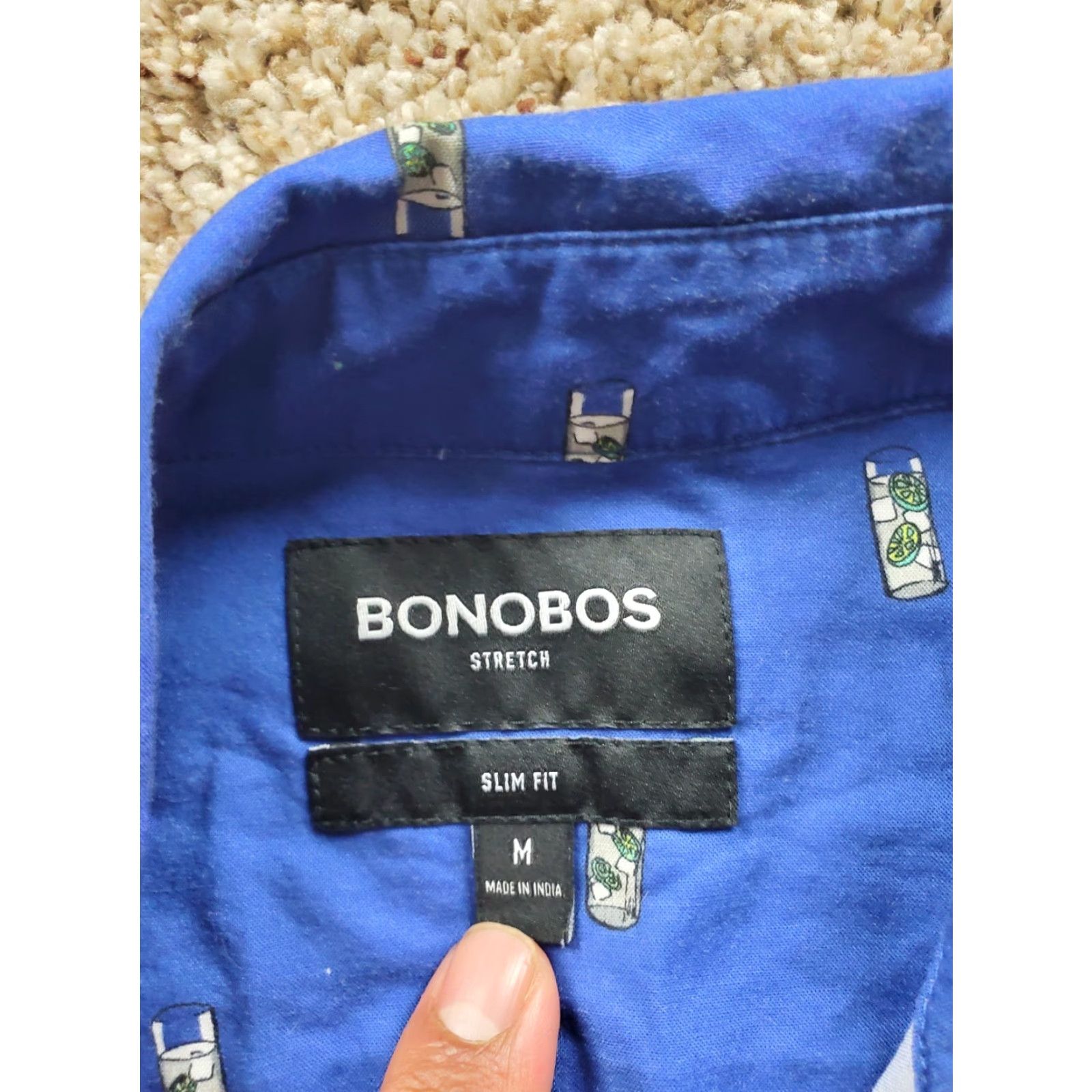 Bonobos Bonobos Shirt Mens Blue Short Sleeve Button Up Slim Fit Cocktail Print Size US M / EU 48-50 / 2 - 3 Thumbnail
