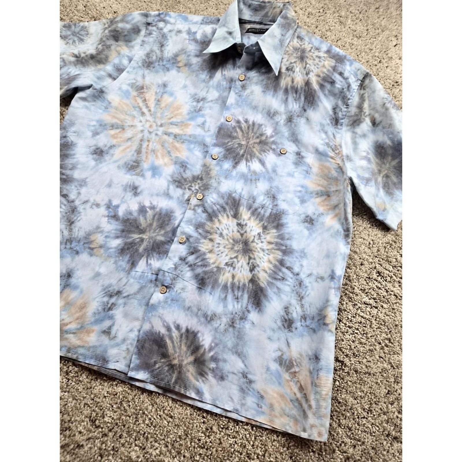 Vintage VINTAGE Riscatto Shirt Mens L Blue Tie Dye Short Sleeve Button Up Italy Made Size US L / EU 52-54 / 3 - 2 Thumbnail