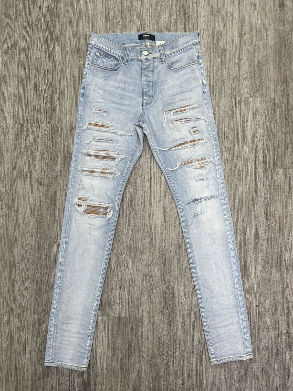 Amiri Amiri Plaid Thrasher jeans (Light blue/Orange) Size US 32 / EU 48 - 1 Thumbnail