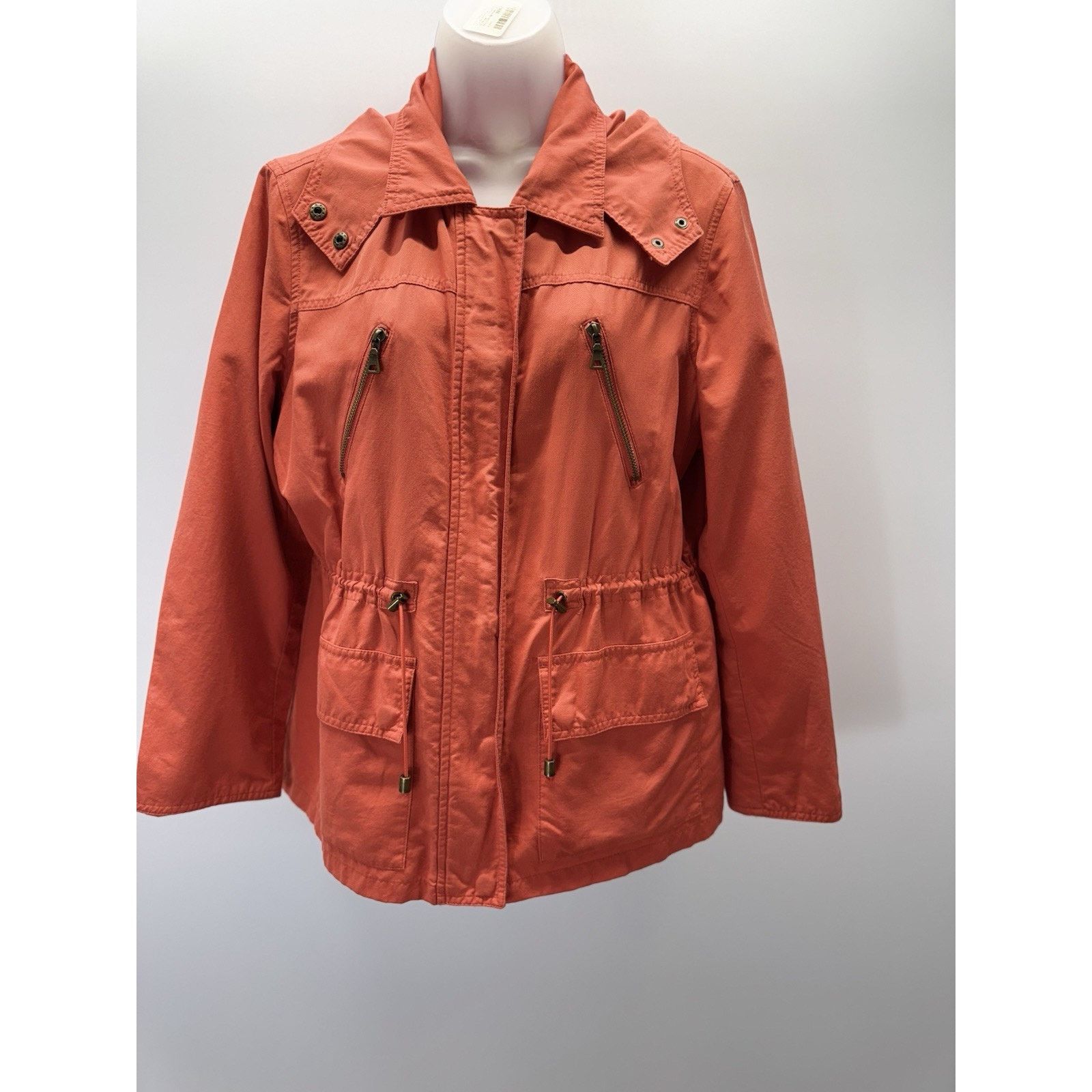 Other Liz & Co Orange Cinch Waist Hooded Lightweight Jacket Sz PL Size L / US 10 / IT 46 - 2 Thumbnail
