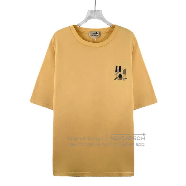 Hermes Hermes Yellow Geometric Patch Cotton Round Collar Short Sl Size L / US 10 / IT 46 - 1 Thumbnail