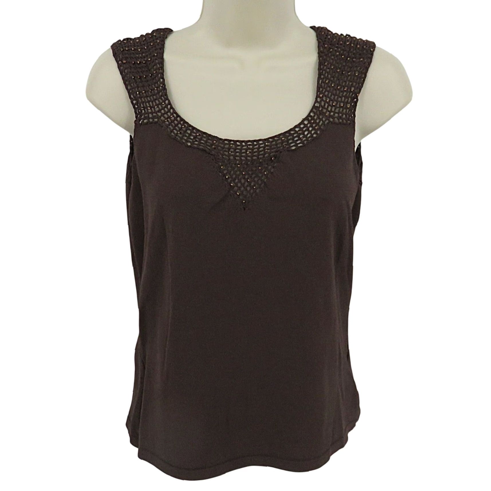 Vintage VINTAGE Nine & Company Women Tank Top Shirt Beaded Crochet Sleeveless M Brown 90s 1990s Vintage Shirt Tank Womens M Brown Beaded Crochet 90s Size M / US 6-8 / IT 42-44 - 2 Thumbnail