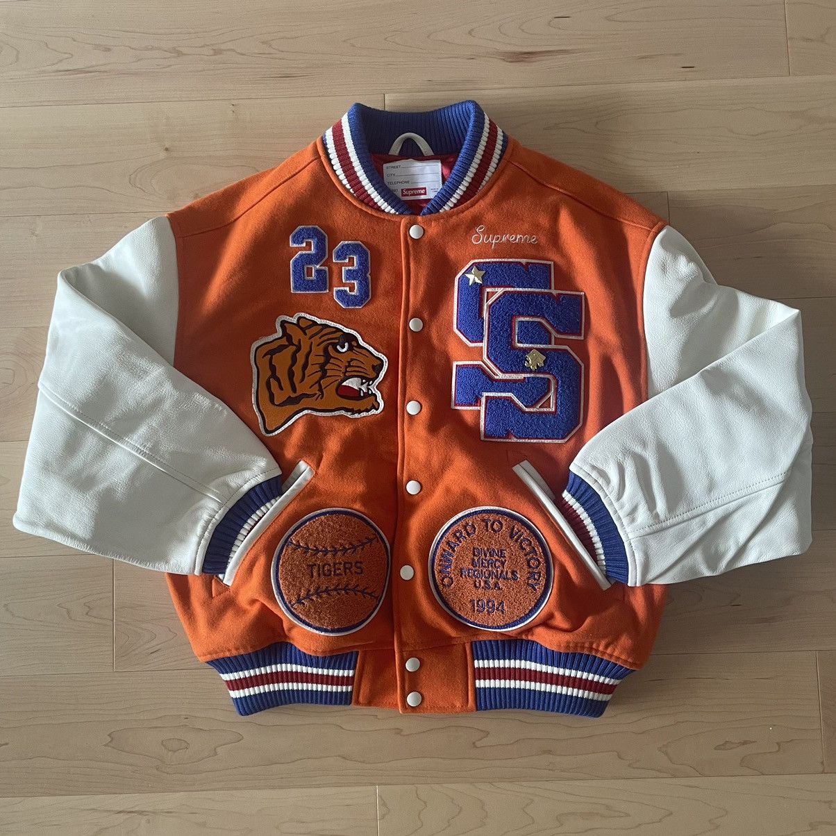 Supreme Supreme Tiger Orange Varsity Jacket Small FW23 | Grailed