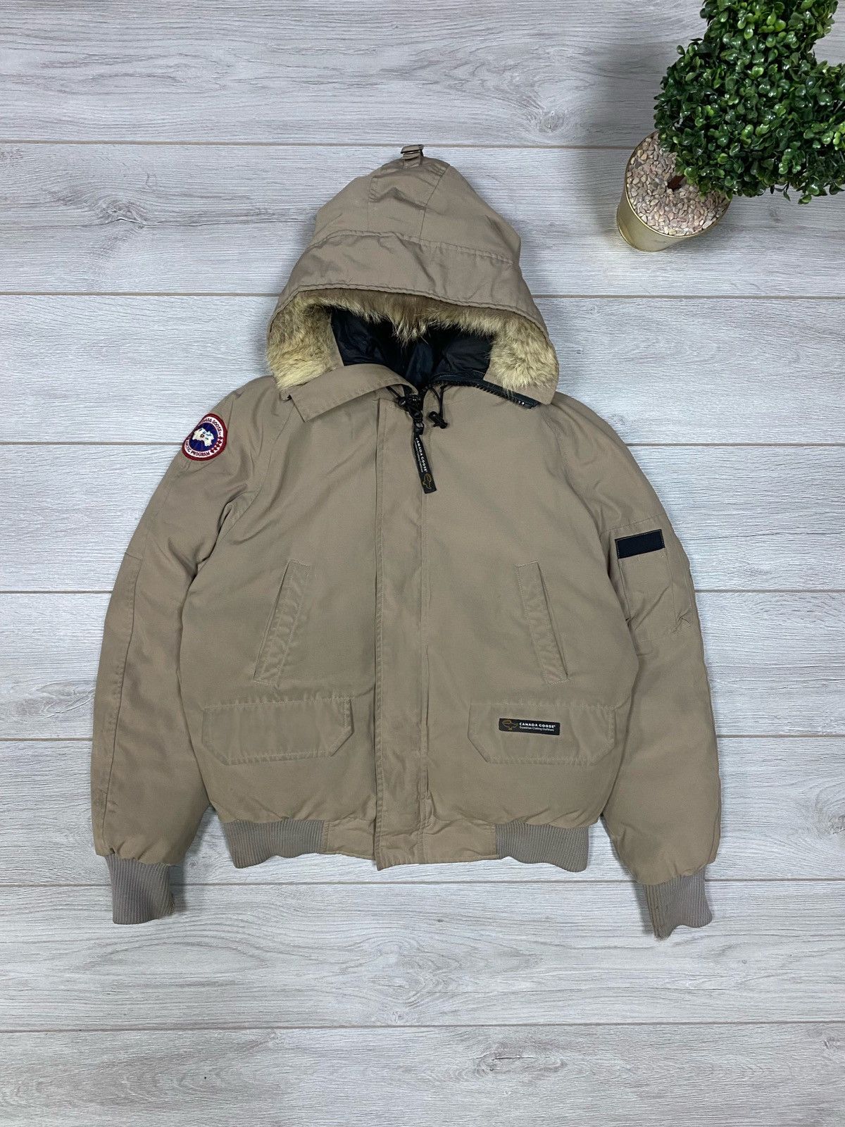 image of Canada Goose Chilliwack Fur Down Jacket in Beige, Men's (Size Medium)