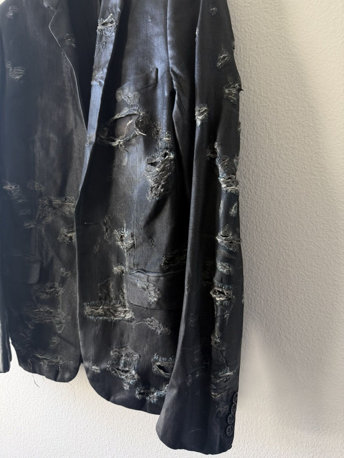 Dior Sample AW03 Luster “Strip” Waxed Distressed Denim Blazer 46 Size 46R - 4 Thumbnail