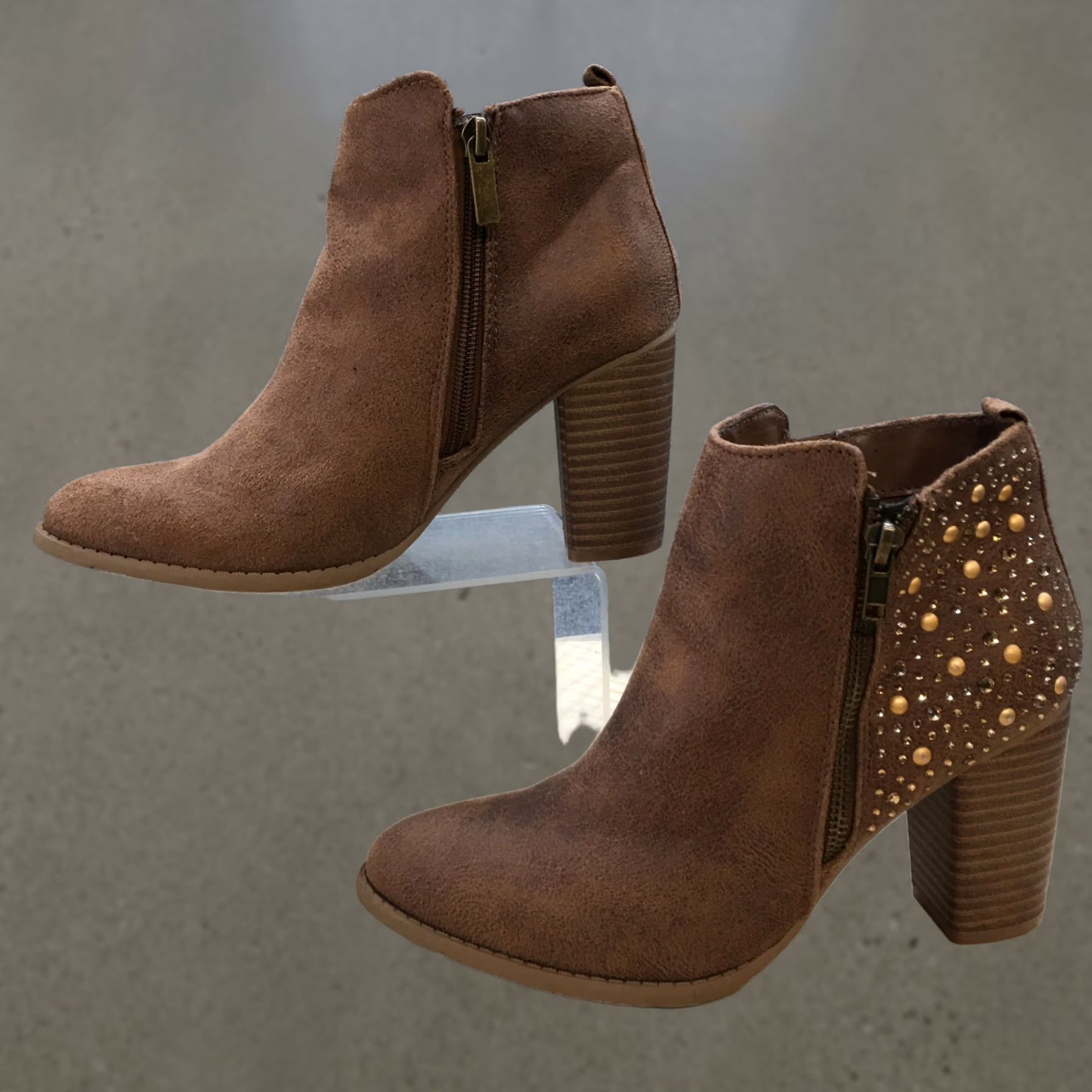 Vintage Maurices Boots Womens 7.5 M Brandy Side Zip Heels Ankle Bootie Brown Fabric Size US 8 / IT 38 - 1 Thumbnail