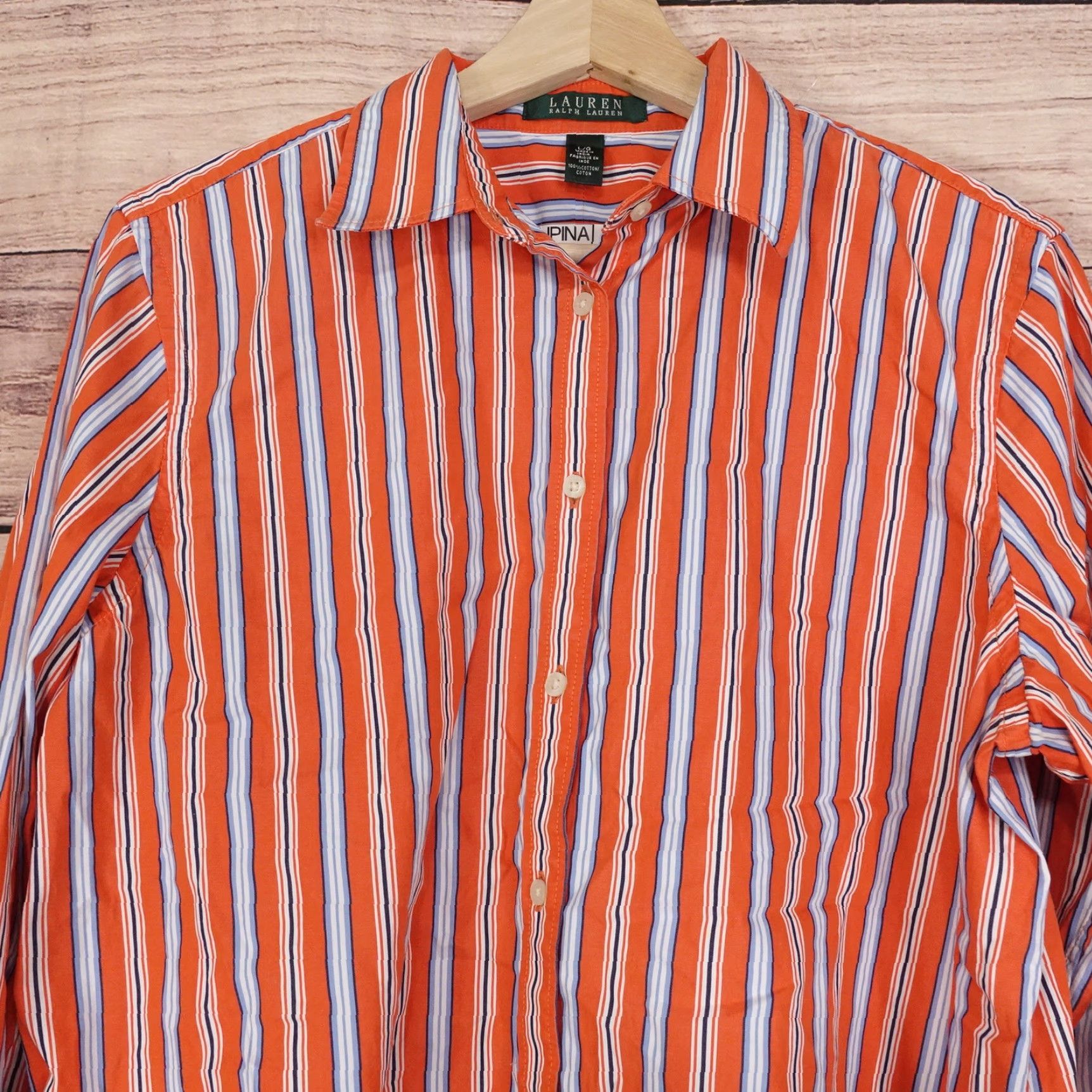 Ralph Lauren LAUREN RALPH LAUREN LONG SLEEVE ORANGE STRIPED BUTTON-UP SHIRT WOMENS SIZE L Size L / US 10 / IT 46 - 2 Thumbnail