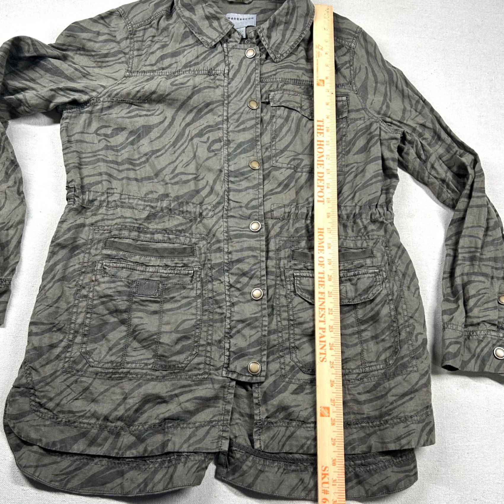 Vintage Marrakech Jacket Womens XL 100% Linen Tiger Stripe Full Zip Snap Military Jacket Army Bohemian Mens Womens Girls Boys Size XL / US 12-14 / IT 48-50 - 7 Thumbnail