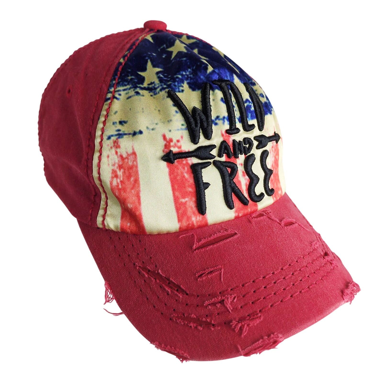 Other Wild And Free American Flag Distressed Red Baseball Cap Size ONE SIZE - 1 Thumbnail