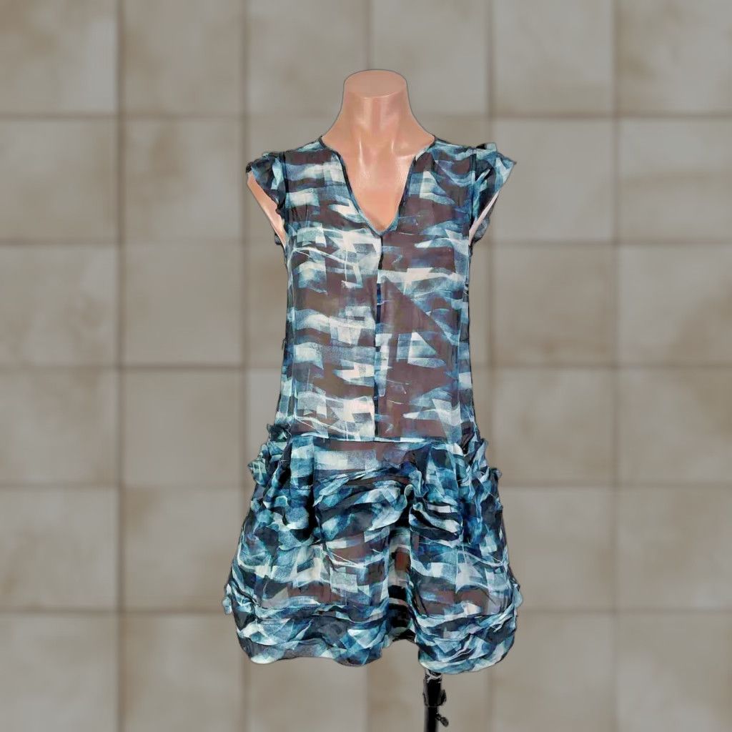 Theory Slip Dress 0 Navy Blue 100% Silk V-Neck PULLOVER Drop Waist Ruffle  Sleeveless Sheath Mini Party/Cocktail Women Girls Mens - www.disolcolor.com