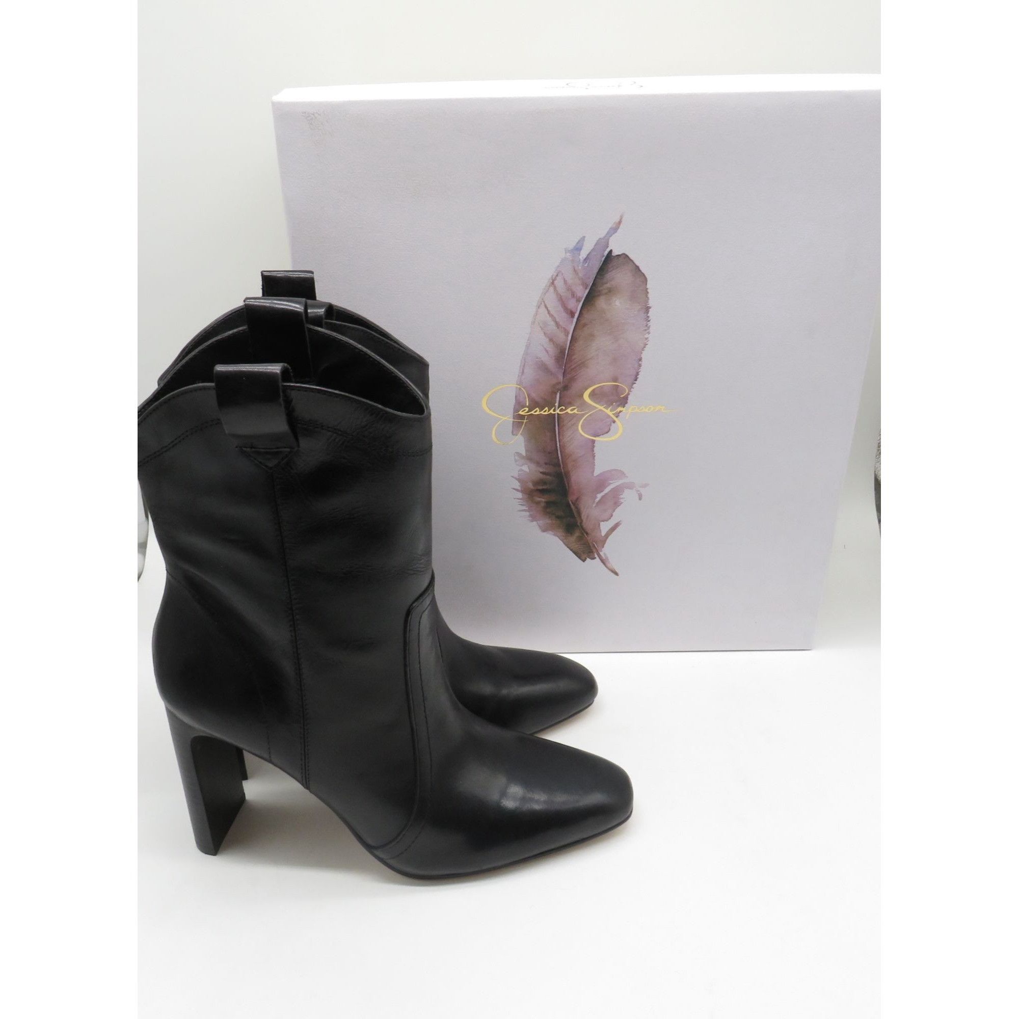 Jessica Simpson Jessica Simpson JS-Xovira Women's Black Leather Ankle Boots Size US 7.5 / IT 37.5 - 1 Thumbnail