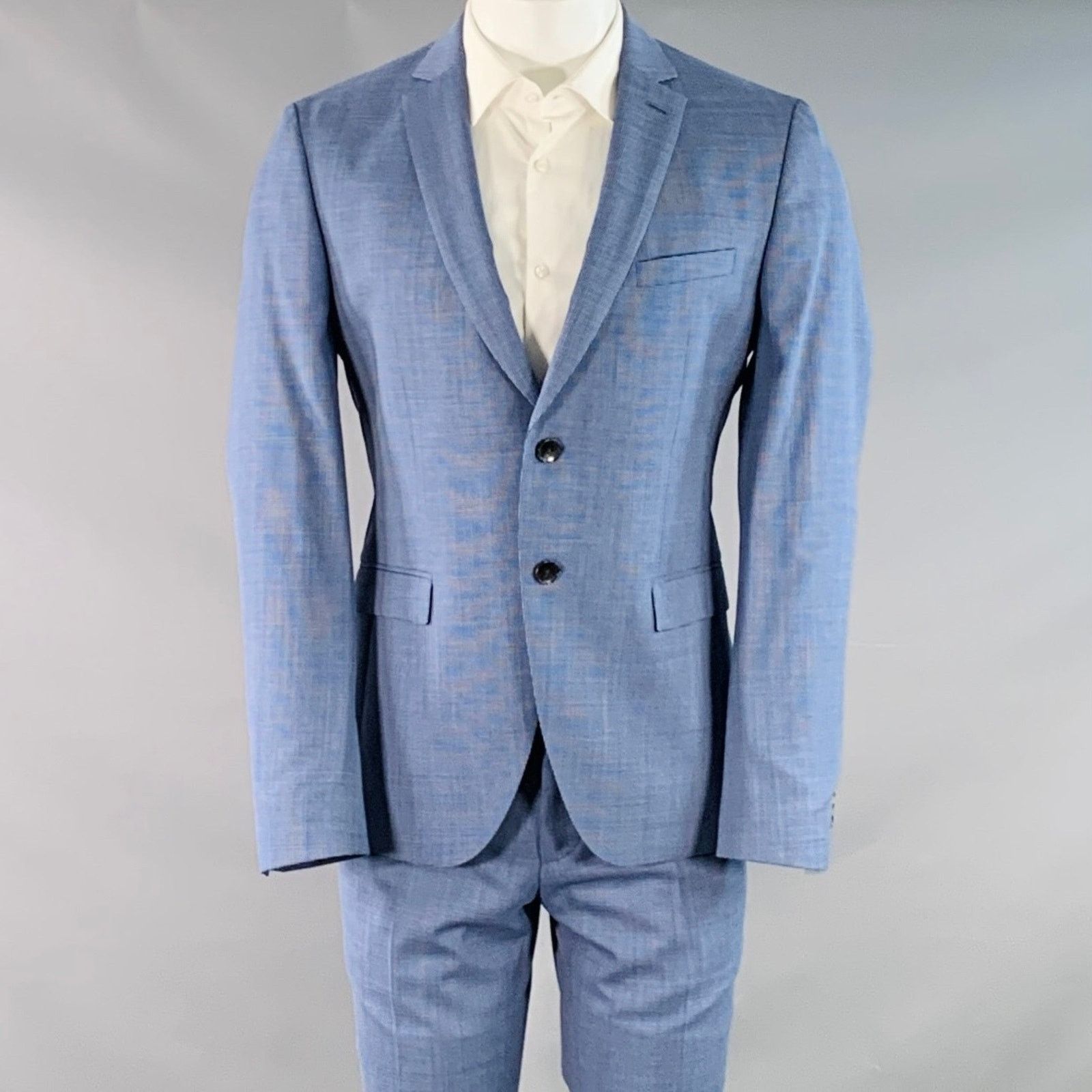 Hugo Boss Blue Houndstooth Virgin Wool Single Breasted Notch Lapel Size 40R - 1 Thumbnail