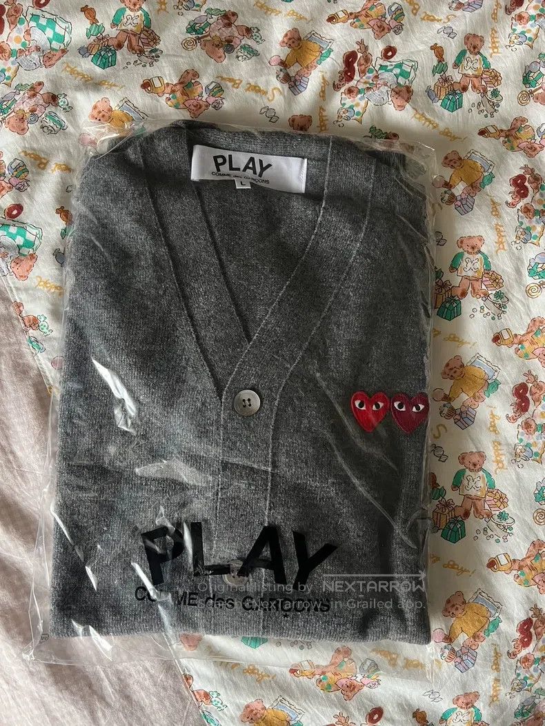 Comme des Garcons Comme Des Garcons Wool cardigan, dark gray double red hear Size US L / EU 52-54 / 3 - 2 Thumbnail