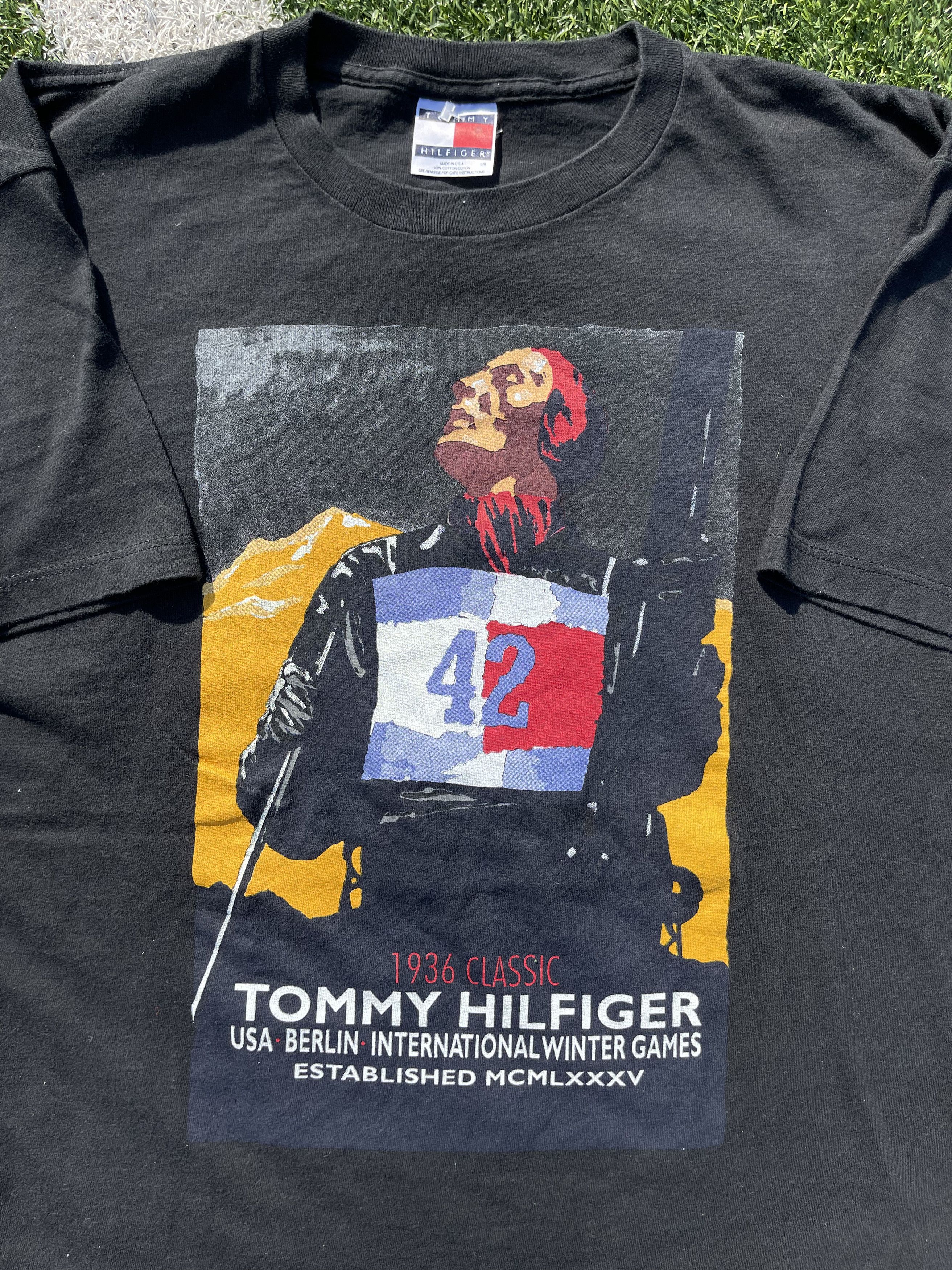 Tommy Hilfiger × Tommy Jeans × Vintage Tommy Hilfiger Ski Club 90's Vintage Winter Olympics T-Shirt Size US L / EU 52-54 / 3 - 5 Thumbnail