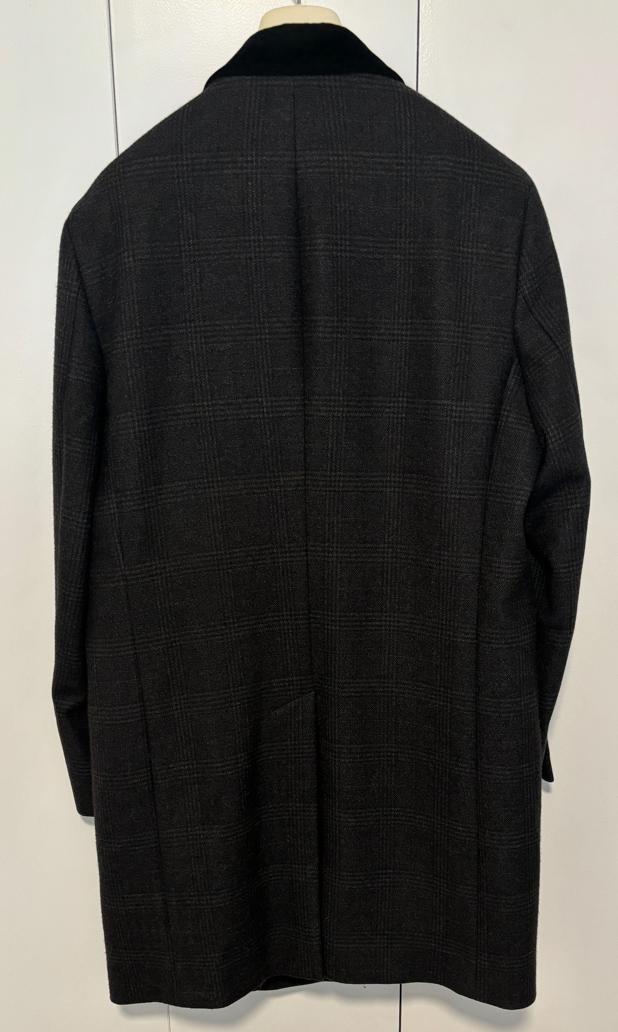 Brooks Brothers Plaid Chesterfield Overcoat Topcoat, Wool, Velvet; 38 -40 Size US M / EU 48-50 / 2 - 5 Thumbnail