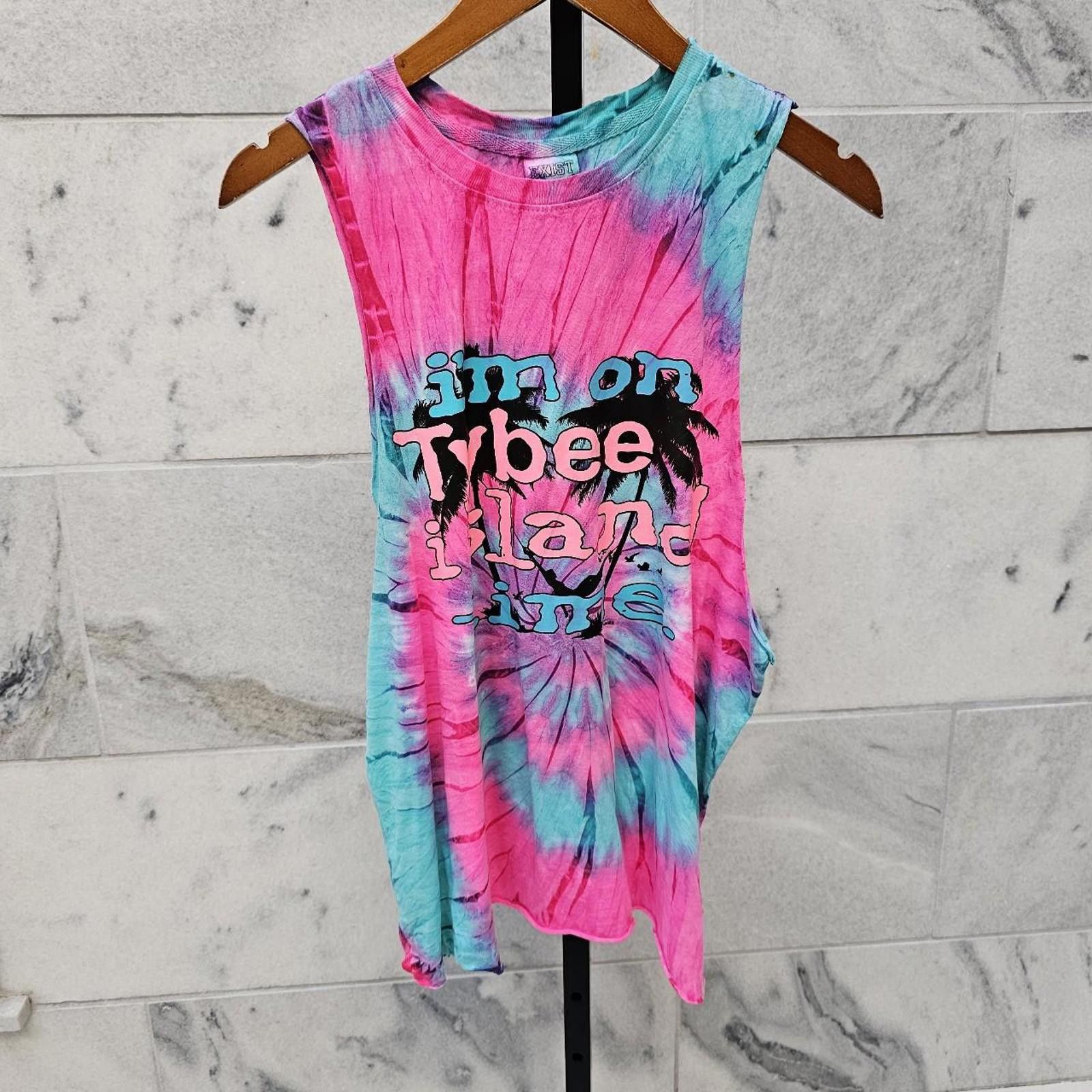 Designer Tie-Dye Tybee Island Time Pink and Blue Tank Top Size US S / EU 44-46 / 1 - 1 Thumbnail