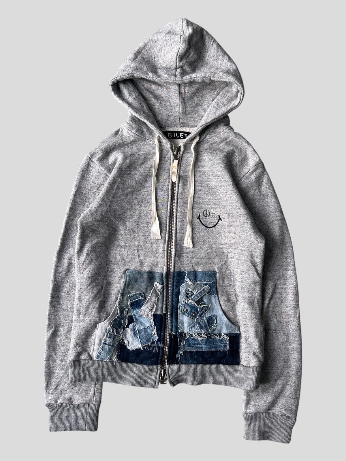 Nepenthes Patchwork Denim Craft Warm Pocket Salt & Pepper Hoodie Gilet Size US M / EU 48-50 / 2 - 1 Thumbnail