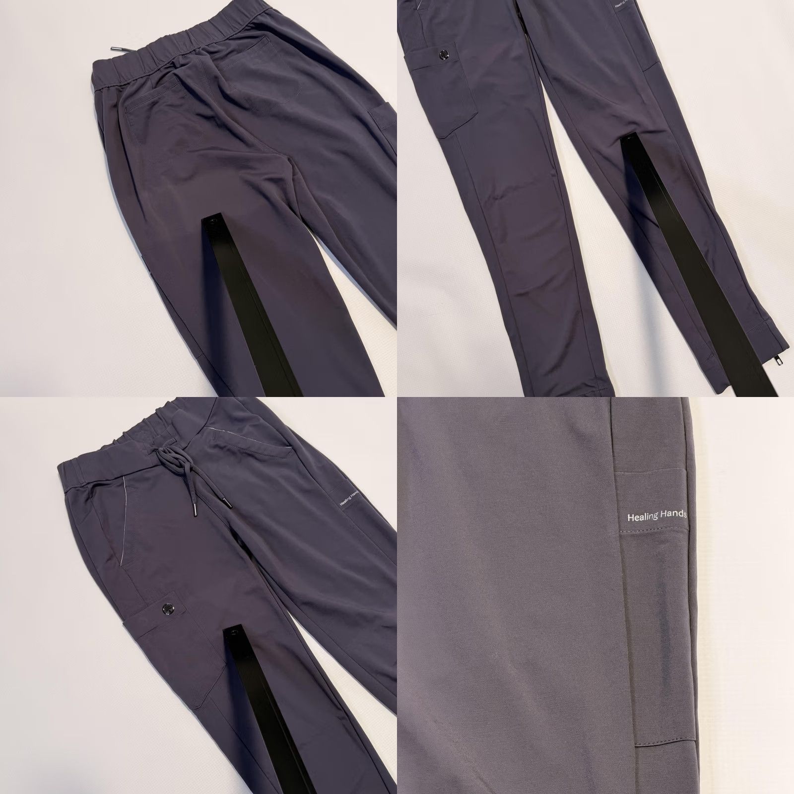 Vintage VINTAGE? No. Healing Hands Gray Scrub Pants Womens XS Petite Jogger Tapered Ankle Zip Pockets Drawstring Elastic Waist Workwear Size 26" / US 2 / IT 38 - 8 Thumbnail
