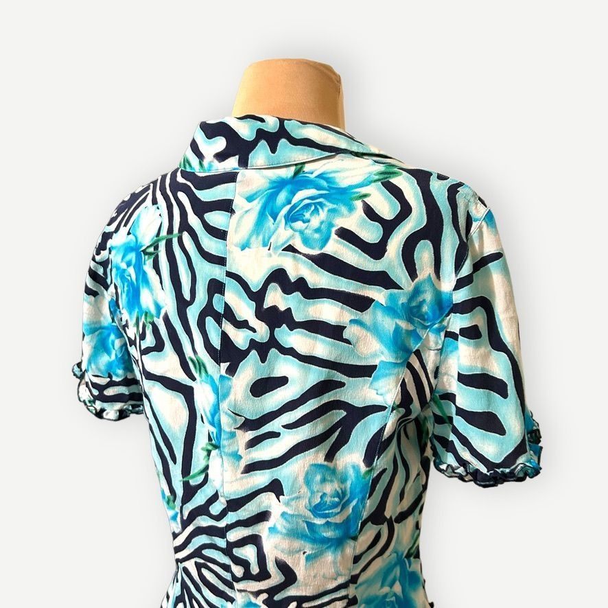 Escada Escada Silk Blouse IT 34 US 4 Blue Abstract Print Gold Butto Size S / US 4 / IT 40 - 7 Thumbnail