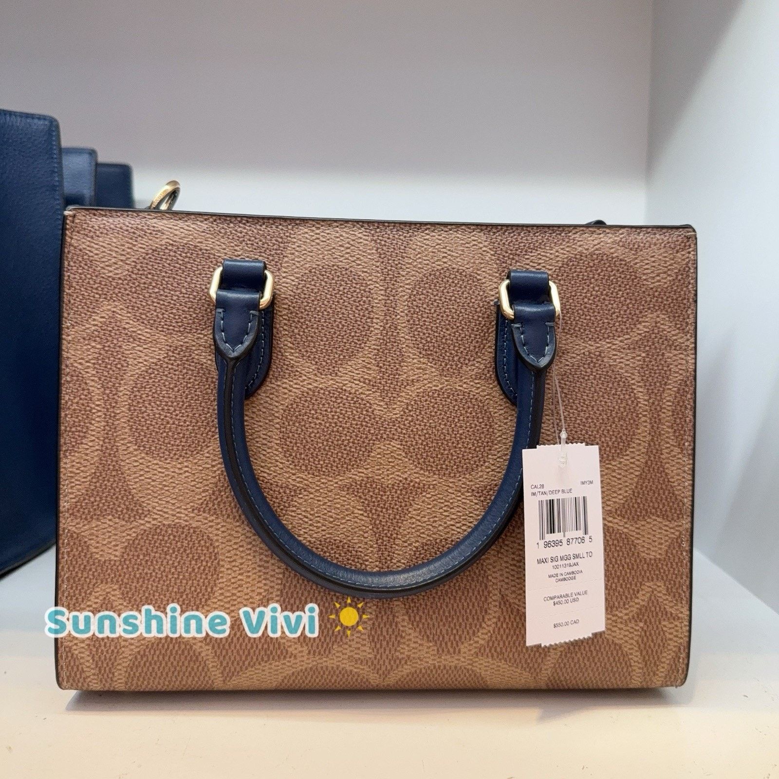 Coach NWT Coach Maggie Small Tote Bag CAL28 IMY3M Tan/Deep Blue Size ONE SIZE - 3 Thumbnail
