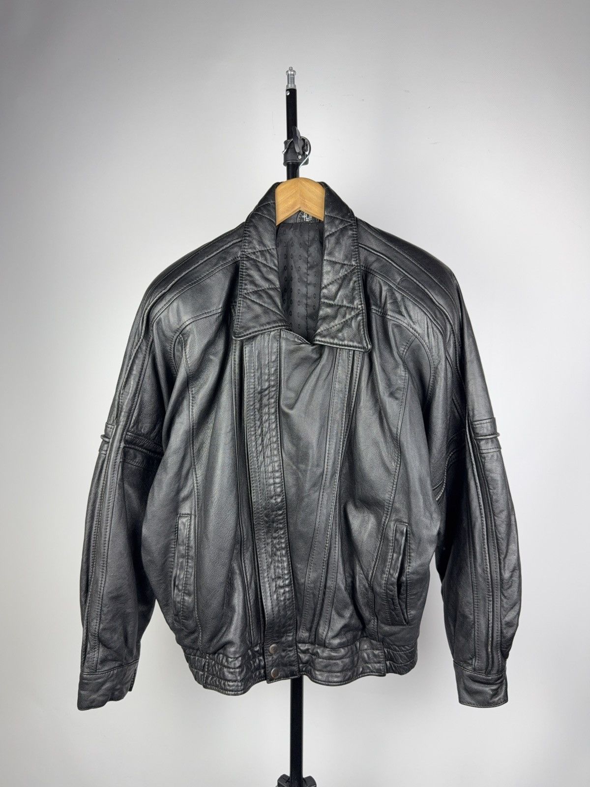 Leather Vintage 90s Genuine Leather MOTO Bomber Jacket Rock Punk Size US L / EU 52-54 / 3 - 1 Thumbnail