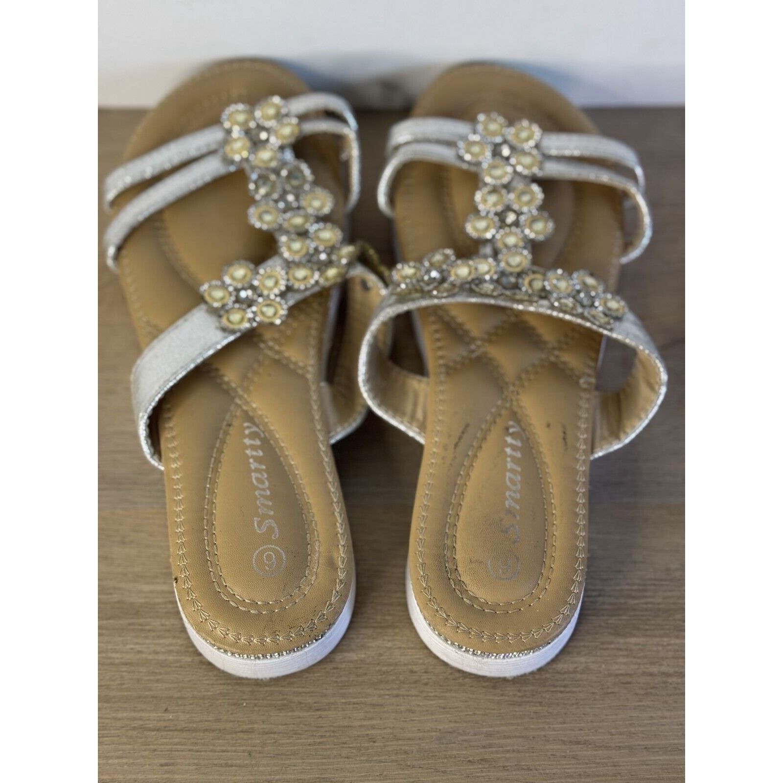 Other Smarty Women’s Rhinestone Silver Floral Sandals - Size 6 Size US 6 / IT 36 - 5 Thumbnail